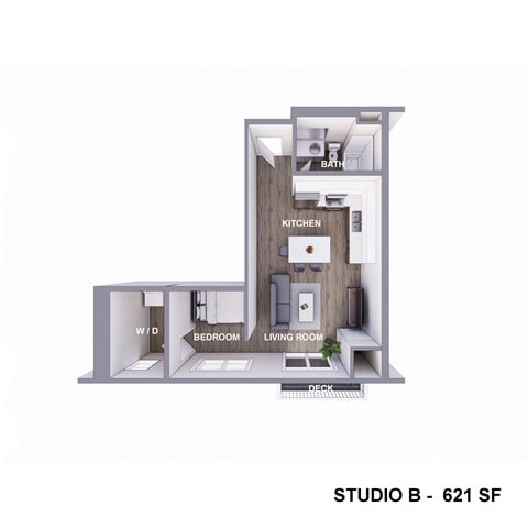 Floor plan for studio, 1 bath, 662 sqft